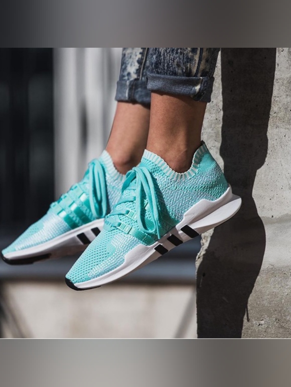 Adidas EQT Support ADV Primeknit  Slip-On Sneakers Bright Aqua Colorway Size 6.5